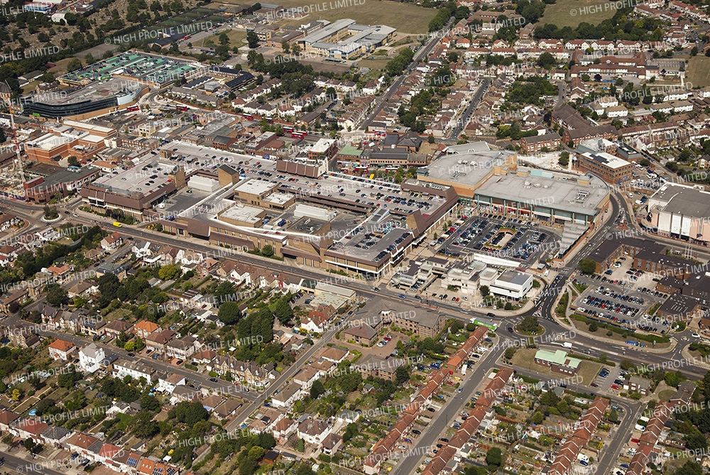 Aerial photograph of The Broadway Shopping Centre