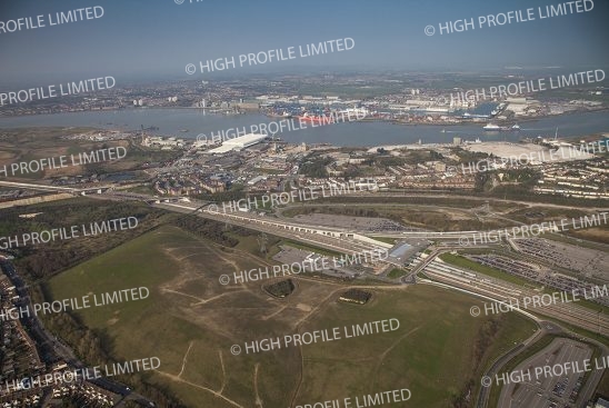 Aerial photograph of Ebbsfleet and Tibury Docks
